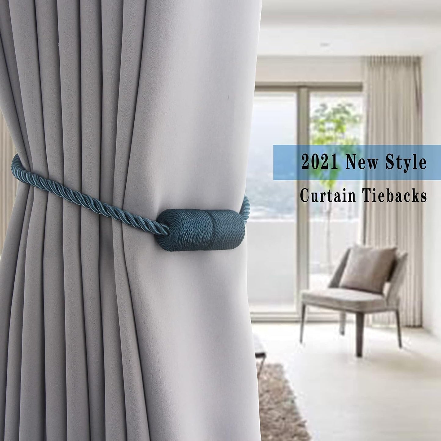 4 Pack Blue Strong Magnetic Curtain Tiebacks Outdoor Elegant Decorative Tie Backs Modern Rope