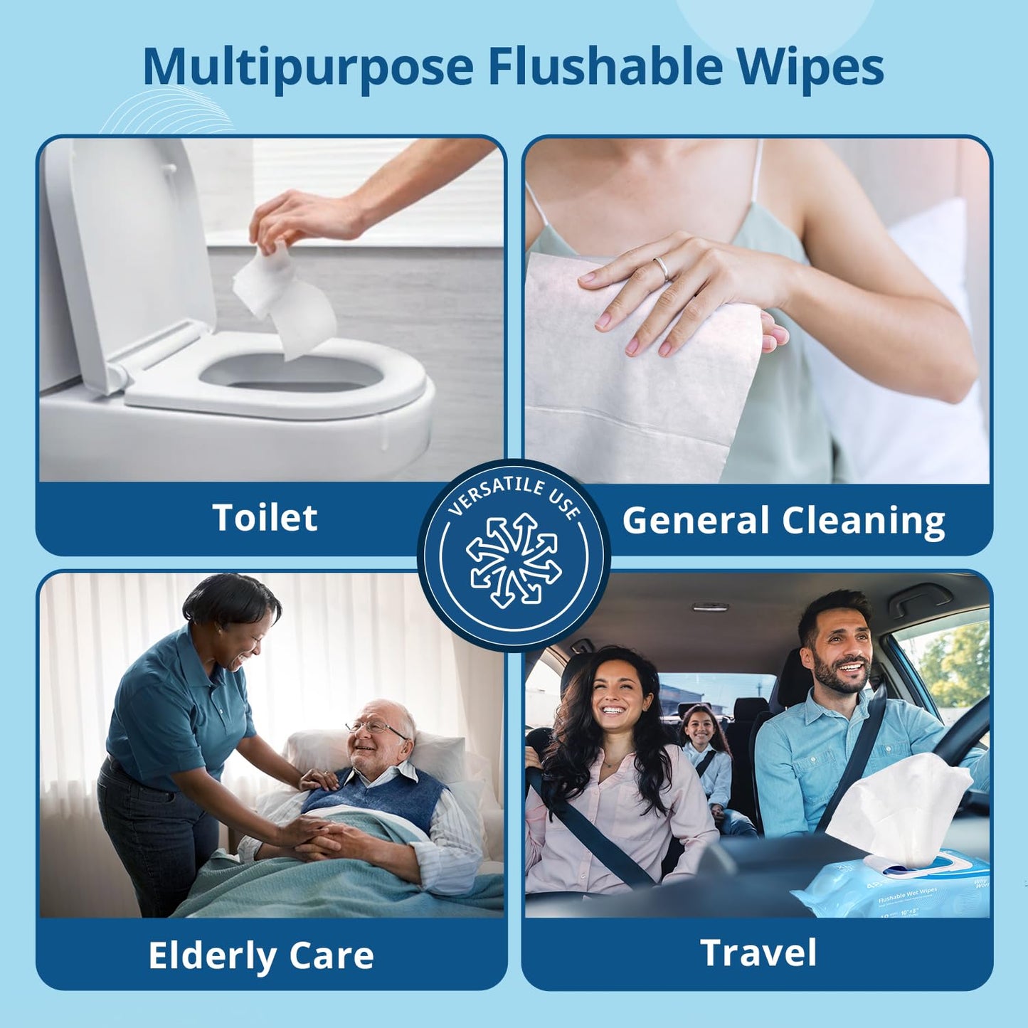 WhyWorry Flushable Wipes for Adults, Extra Large 8"x10" Butt Wipes for Toilet & Personal Cleansing