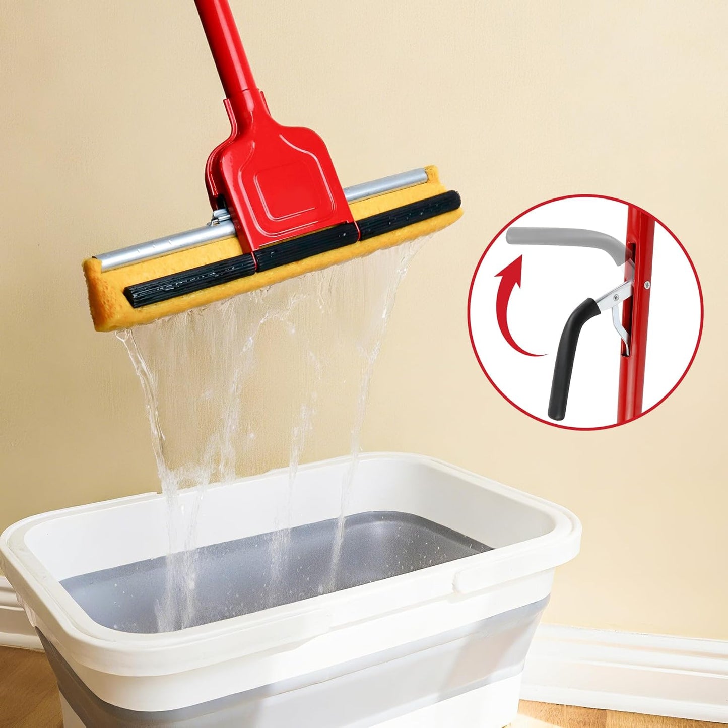 Compressed Cellulose Sponge Mop with 2 Roller swop mop Heads Suitable for Wood, Ceramic Tiles and
