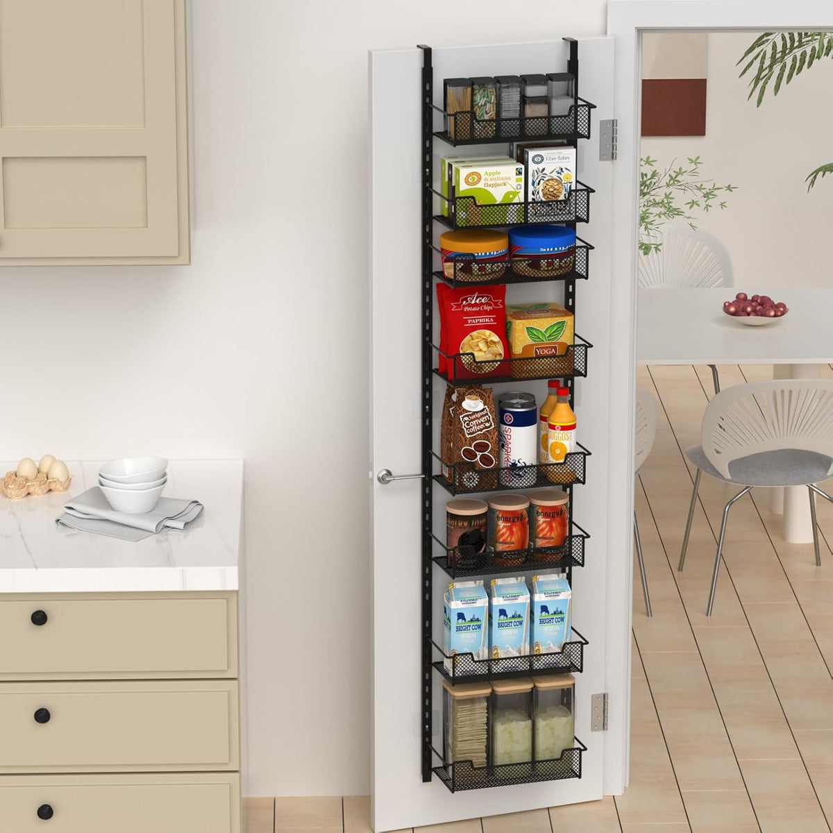 12.3" W Narrow Over the Door Pantry Organizer, 8-Tier Over the Door Organizer with Adjustable