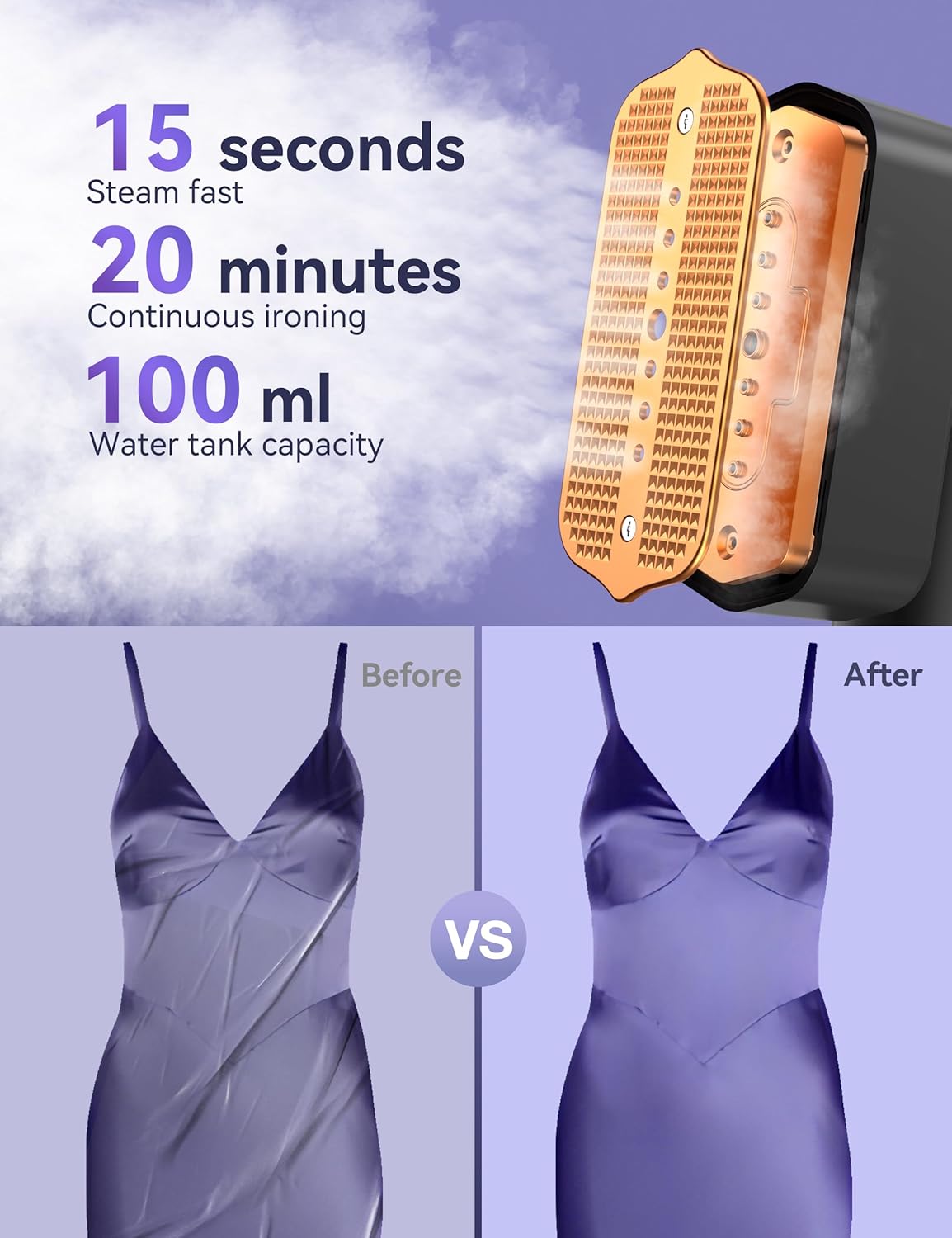 Steamer for Clothes, Sundu Portable 2-in-1 Steamer & Iron, 15s Fast Heat-up, 100ml Water Tank