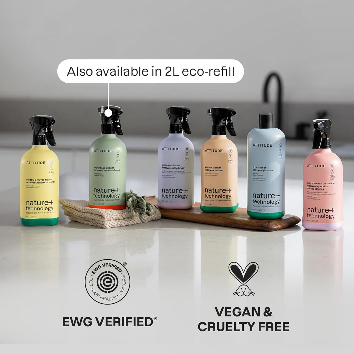 ATTITUDE All-Purpose Cleaner Spray, Plant-Based Ingredients, EWG Verified, Streak Free, Ammonia