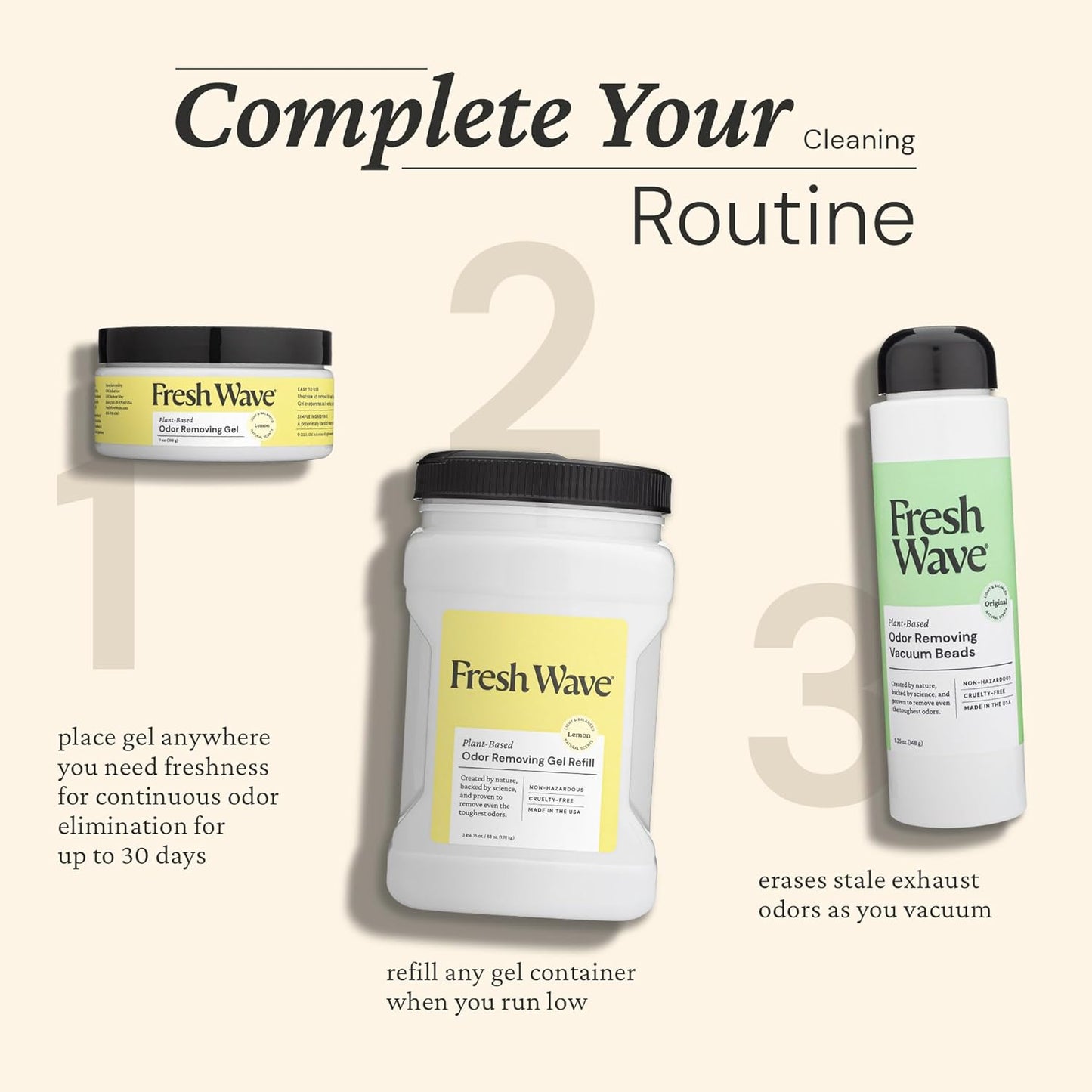 Fresh Wave Lemon Odor Removing Gel, 7 oz., Pack of 3 - Safer Odor Absorbers for Home, Natural
