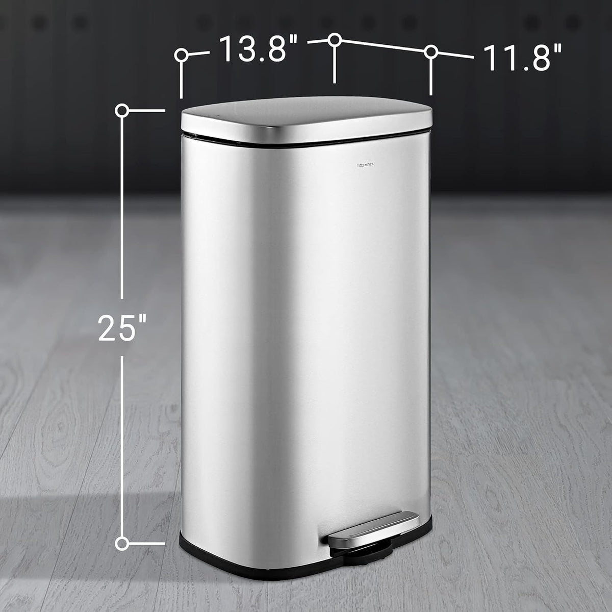 happimess HPM1011A Curtis 8-Gallon Step-Open Trash Can with Soft-Close Lid, Modern, Minimalistic