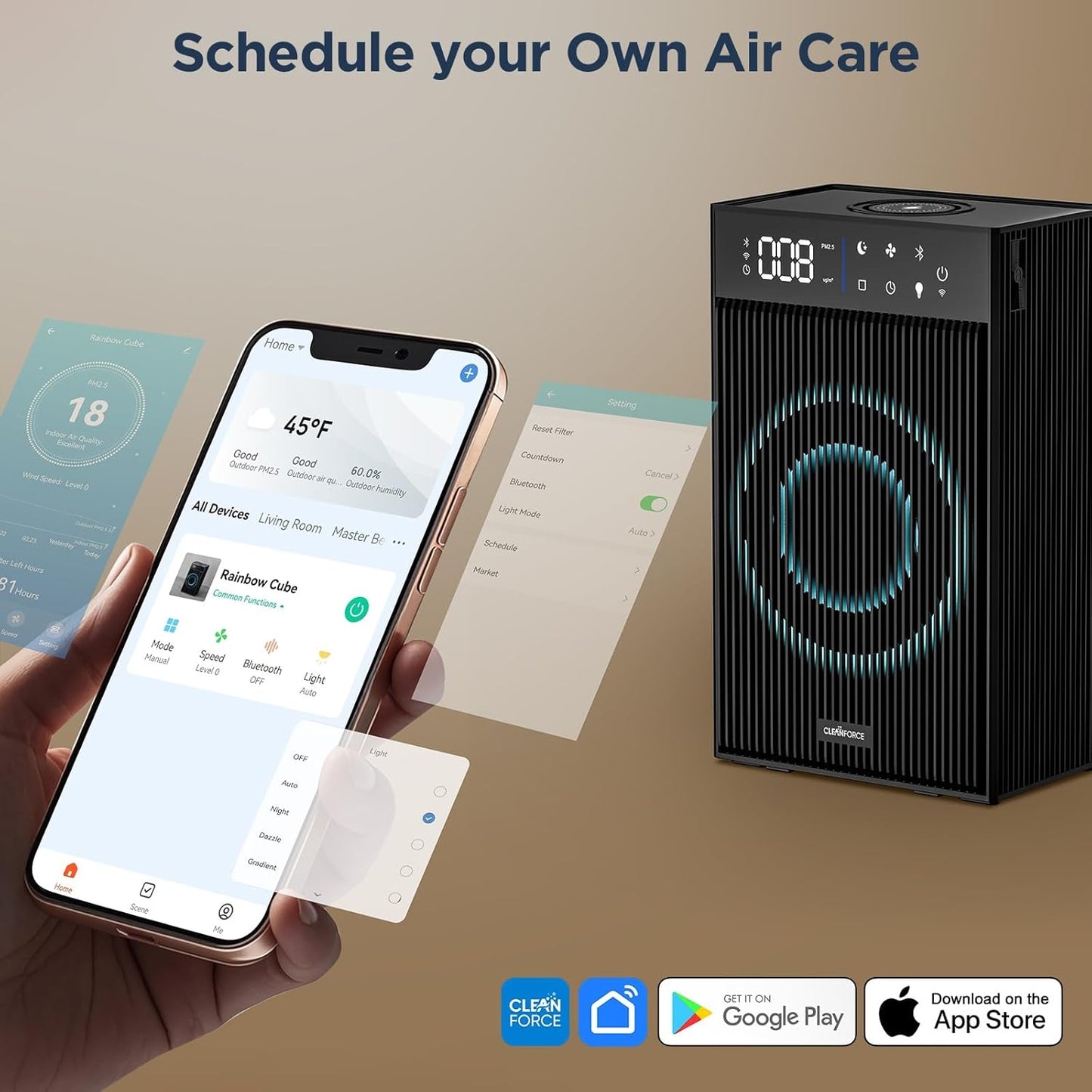CleanForce Cube | 4-in-1 Desk Organizer with Air Purifier, Wireless Charger, Bluetooth Speaker &