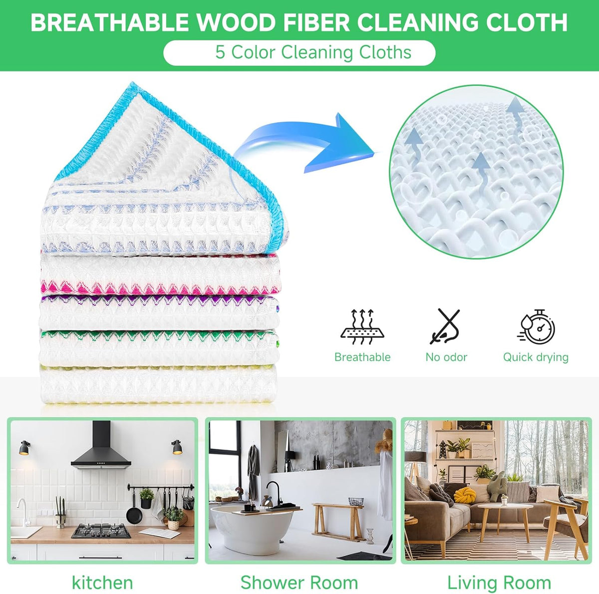 Wood Fiber Cleaning Cloth-15pcs, Super Absorbent Cleaning Cloth, No Oil Stains, Household No Stripe