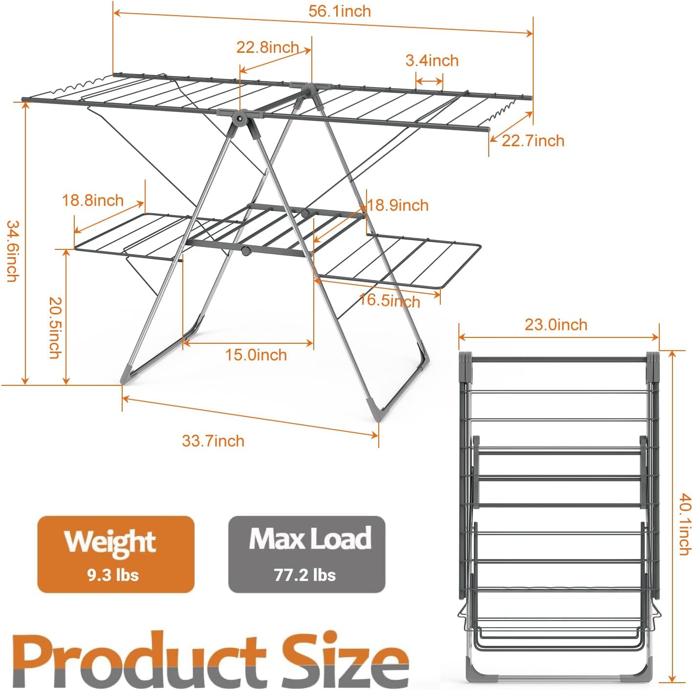Bigzzia Clothes Drying Rack Foldable, 2-Level Large Laundry Drying Rack Collapsible, Stainless