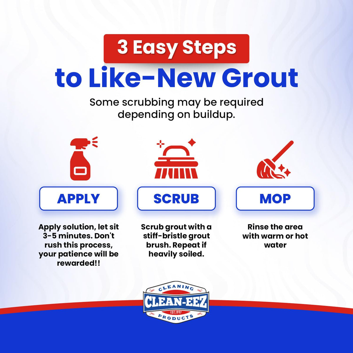 Clean-eez Grout-eez Tile Cleaner with Stand-Up Brush Head – 32 oz Heavy-Duty Stain Remover for