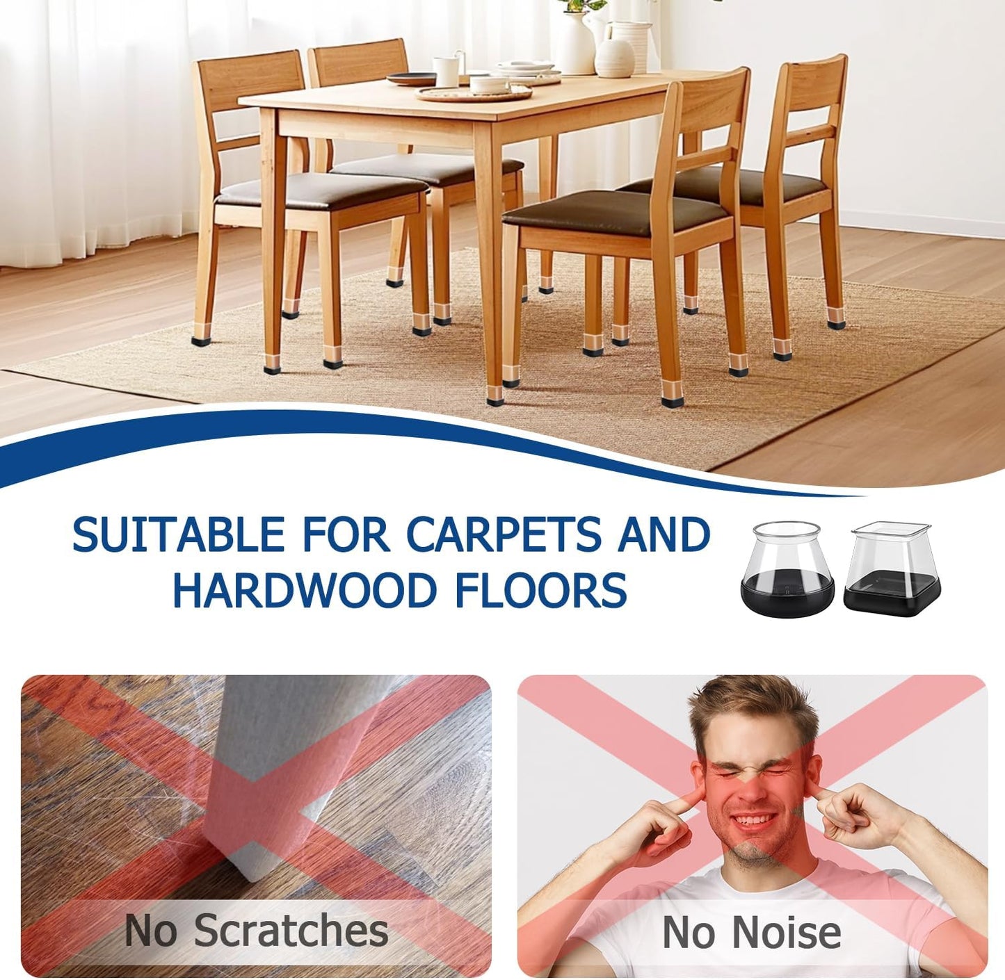 28 Pcs Chair Leg Sliders for Carpet, Square Chair Glides, Silicone Furniture Leg Protectors Caps