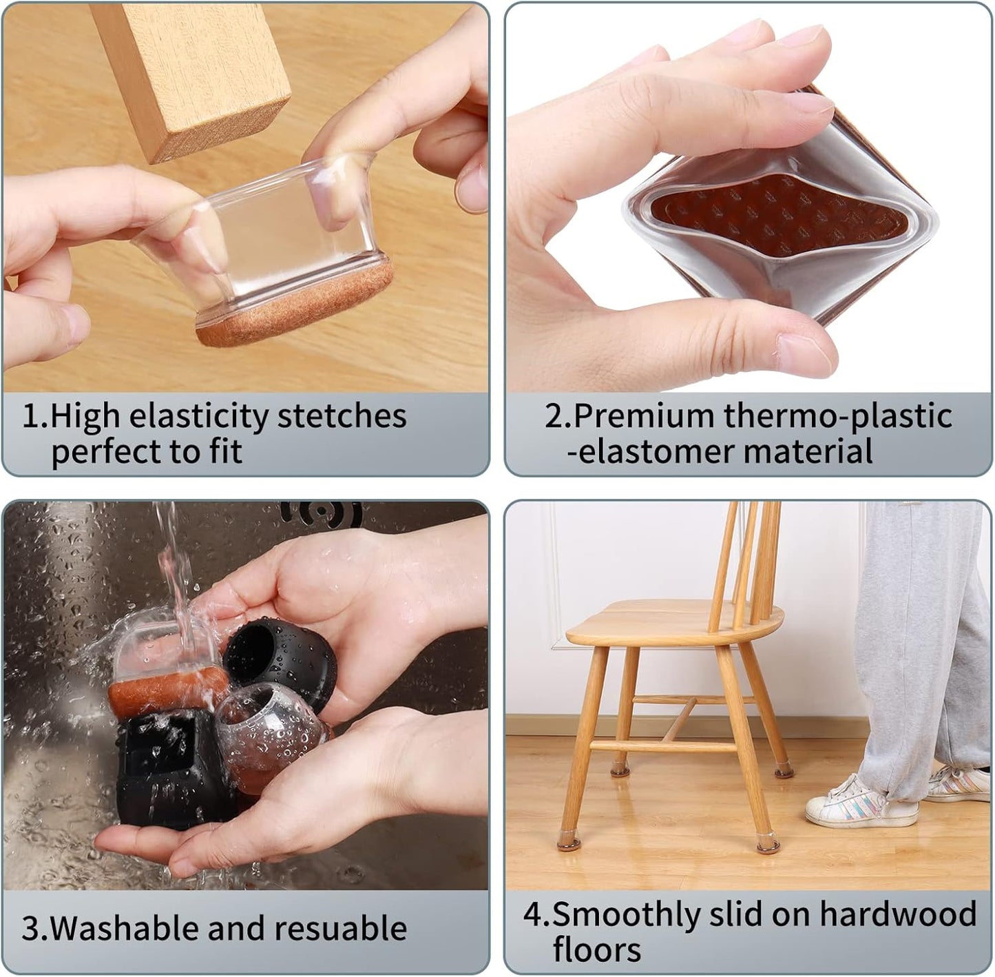 Ezprotekt 8 Pcs Extra Large Square Chair Leg Floor Protectors, Silicone Felt Furniture Pads for