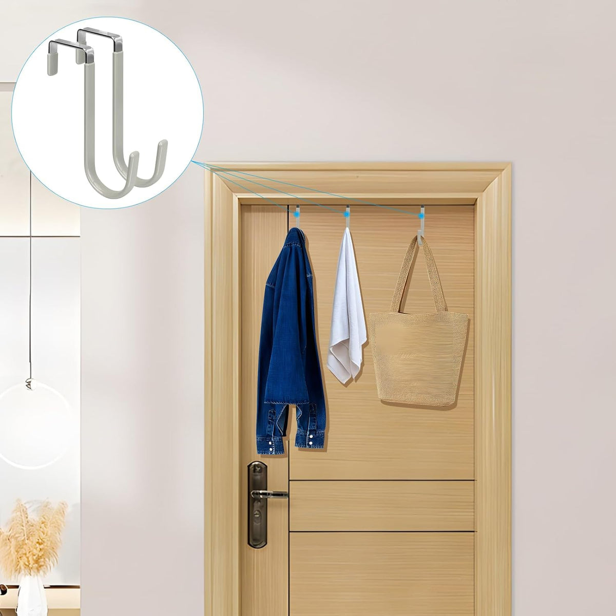 FYY Over The Door Hooks, 4 Pack Door Hangers Hooks with Rubber Prevent Scratches Heavy Duty