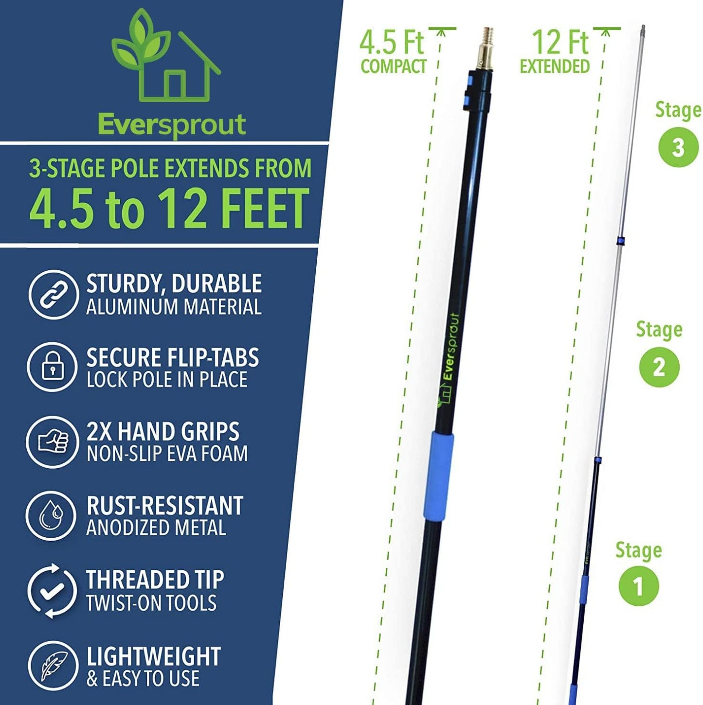 EVERSPROUT 5-to-12 Foot Swivel Squeegee & Microfiber Glass Window Scrubber, Window Squeegee &
