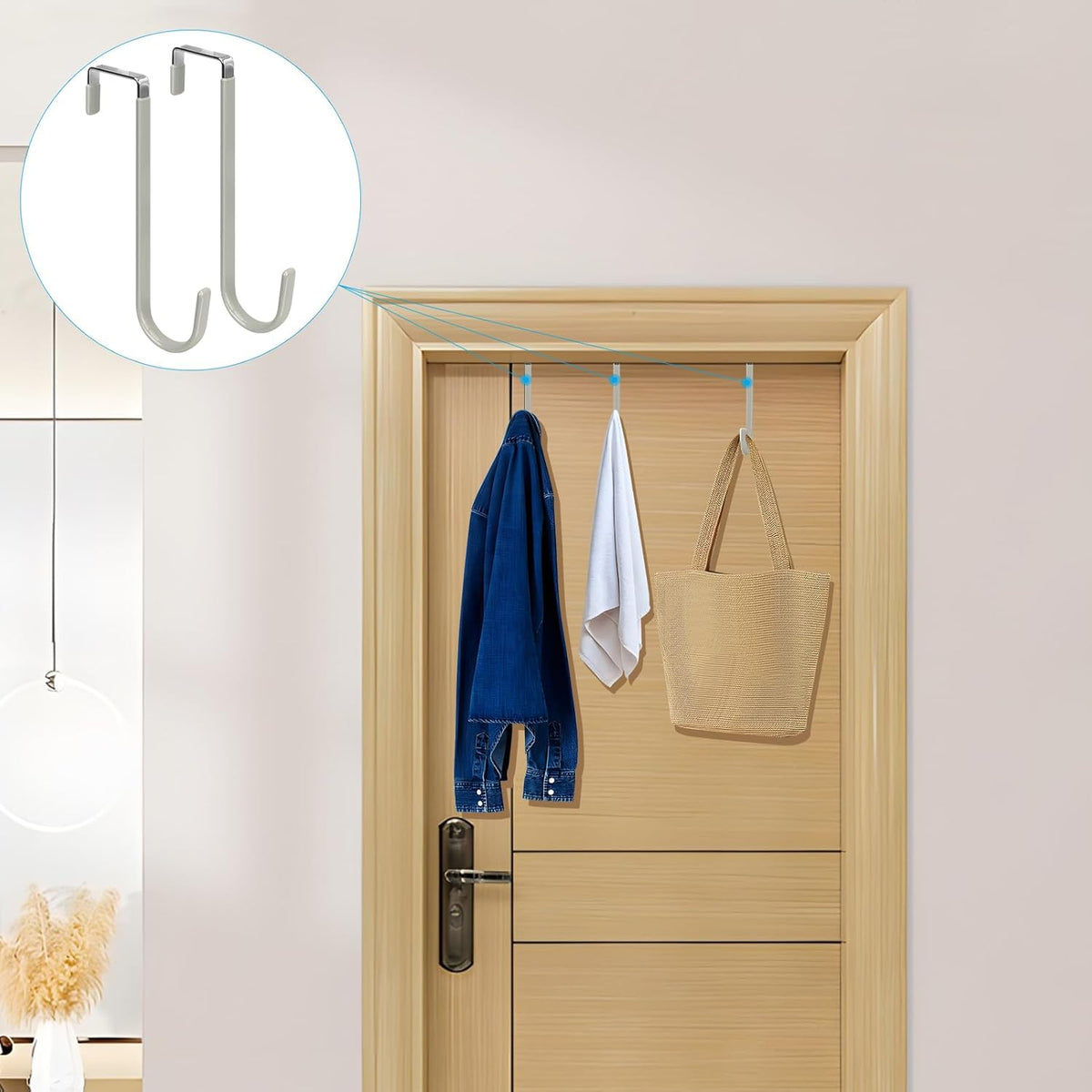 FYY Over The Door Hooks, 4 Pack Upgraded Long Door Hangers Hooks with Rubber Prevent Scratches