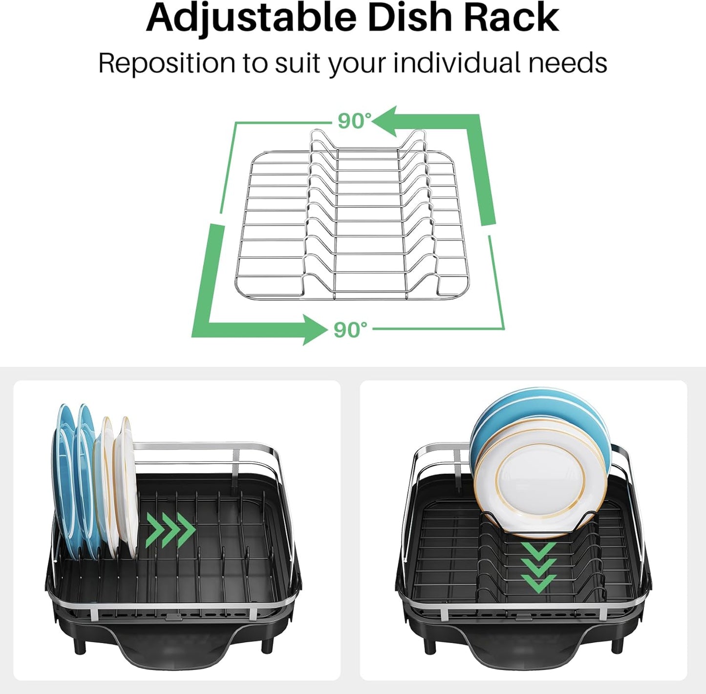 Dish Drying Rack, Expandable Dish Rack for Kitchen Counter, Stainless Steel Dish Drainer with