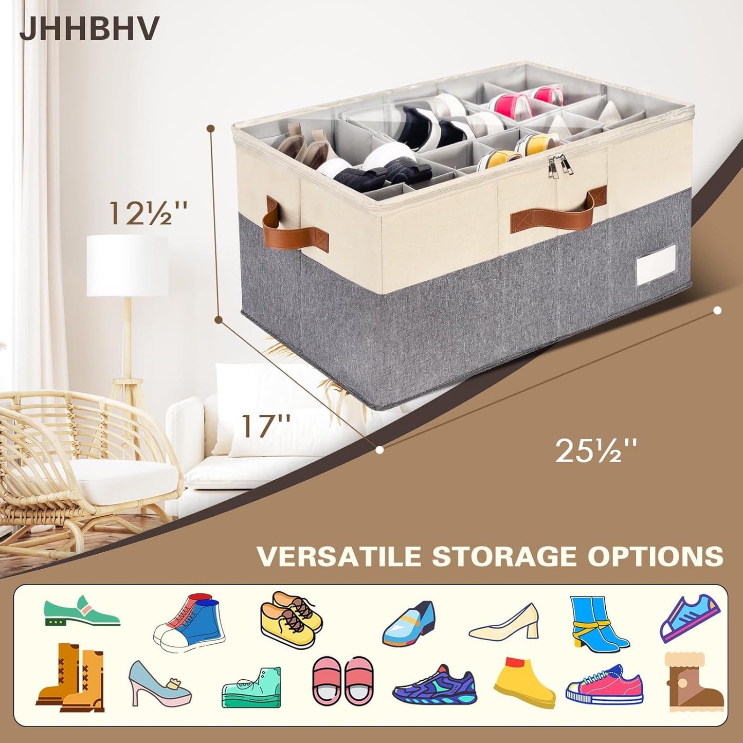 2 Pack Shoe Organizer for Closet, Adjustable Shoe Box Storage Containers, Large Foldable Shoe Bins