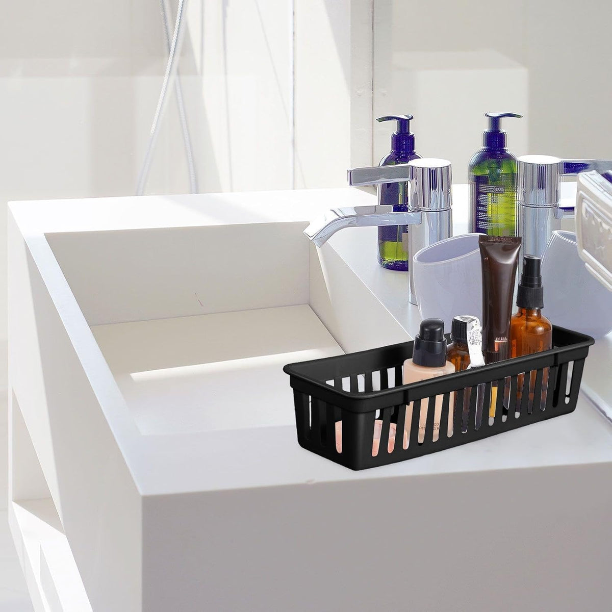 Domensi 12 Pack Slim Plastic Storage Baskets Tray for Organizing 10.25 x 3.25 x 2.5 Inch Small