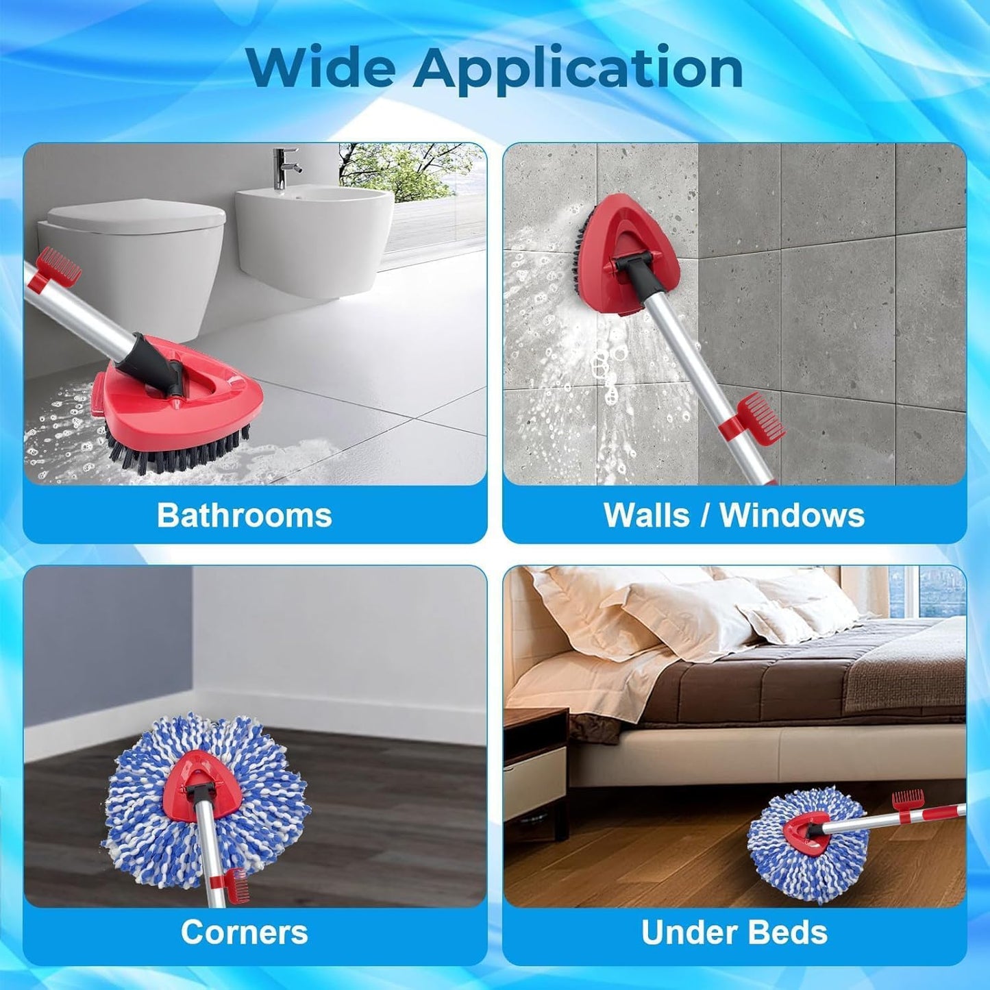 2 Pack Spin Mop Heads Replacement Compatible with O Cedar RinseClean 2 Tank, Upgraded Scrub Brush,4