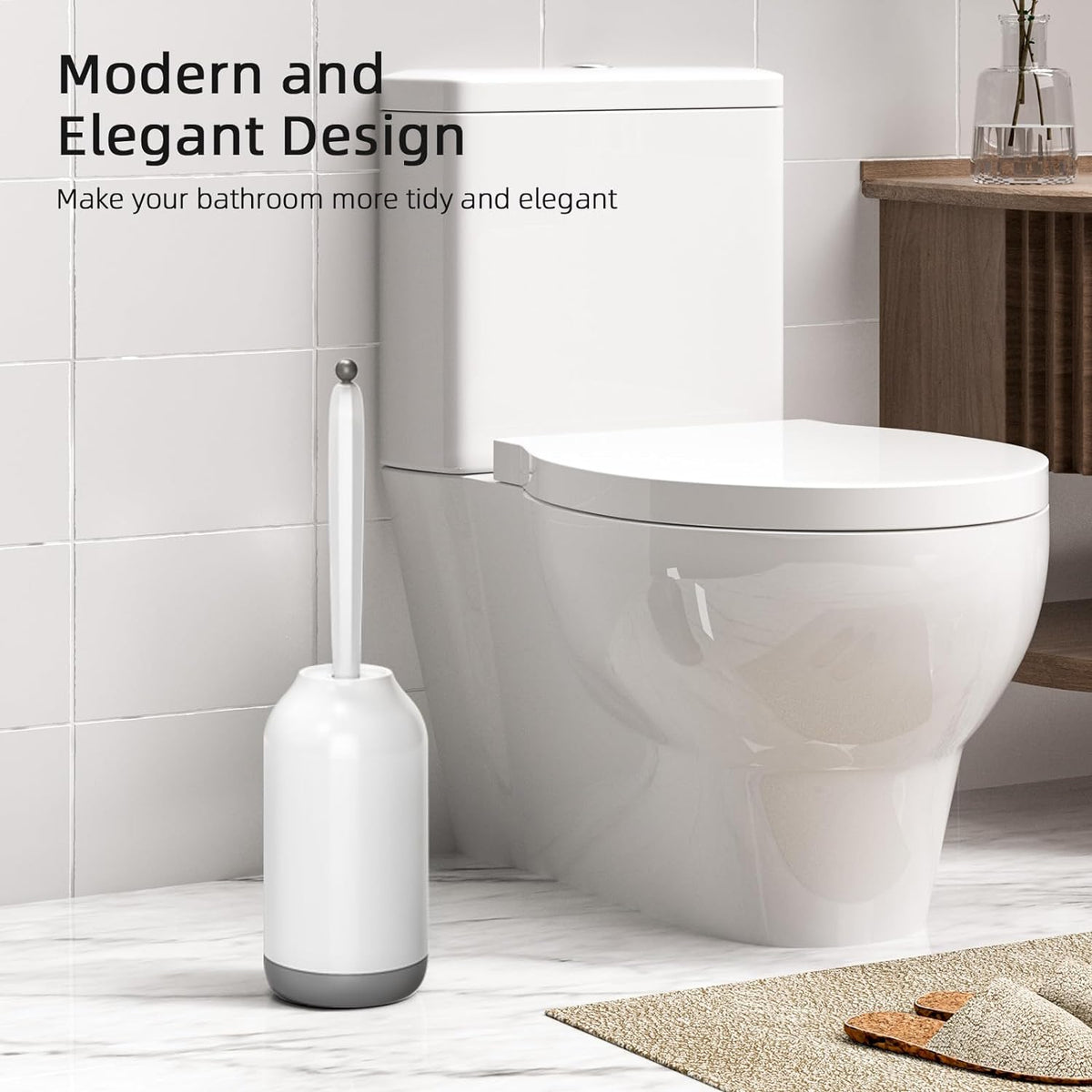 HAMITOR Toilet Bowl Brush Holder Set: 2 Pack Bathroom Deep Cleaning Toilet Cleaner Scrubber Under