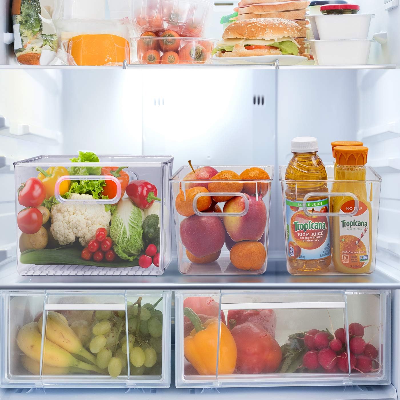 Sorbus 2 Pack Medium Clear Plastic Storage Bins, Clear Organizer Bins with Handle for Kitchen