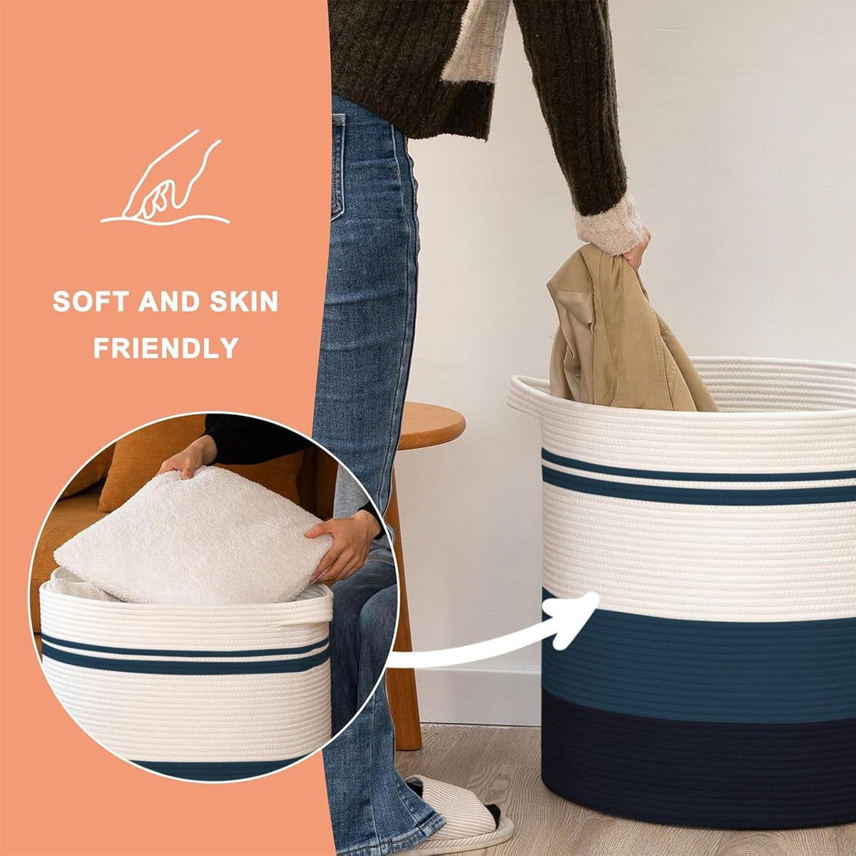 OIAHOMY 80L Laundry Baskets Hamper with Handles,Decorative Basket for Living room,Woven Storage