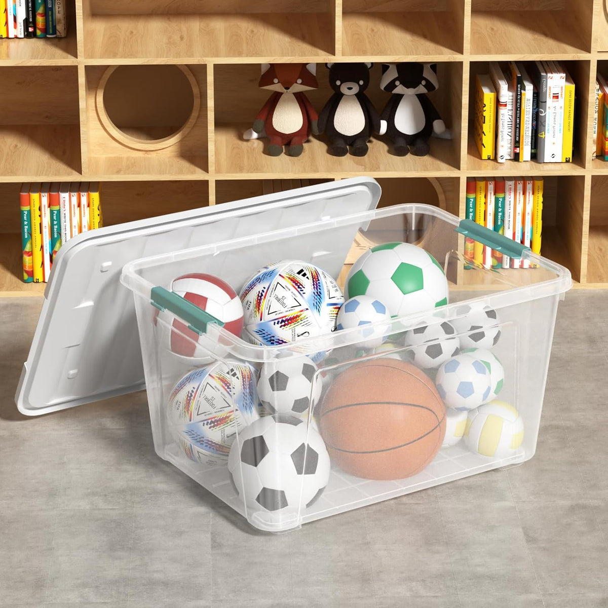 Zopnny 2-Pack Large Latching Box, 85 Quart Plastic Storage Bin with Lid, Stackable Totes w/Wheels