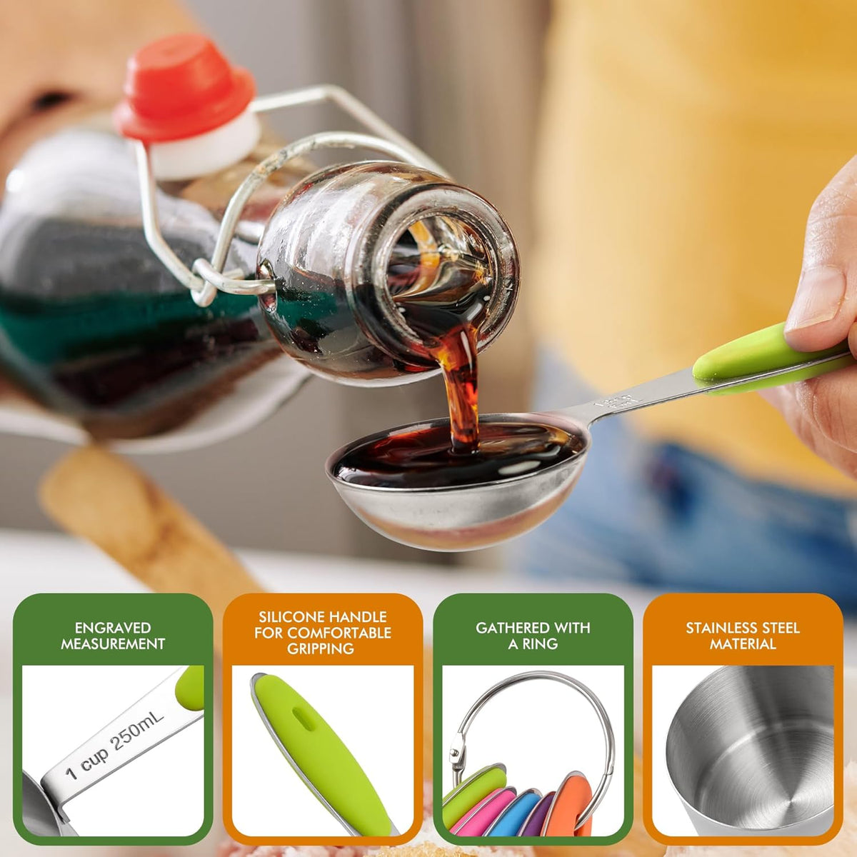 HOTEC 10-Pack Measuring Cups &Spoons Set, Kitchen Gadagets Cooking Baking, Measuring Spoons, Heavy