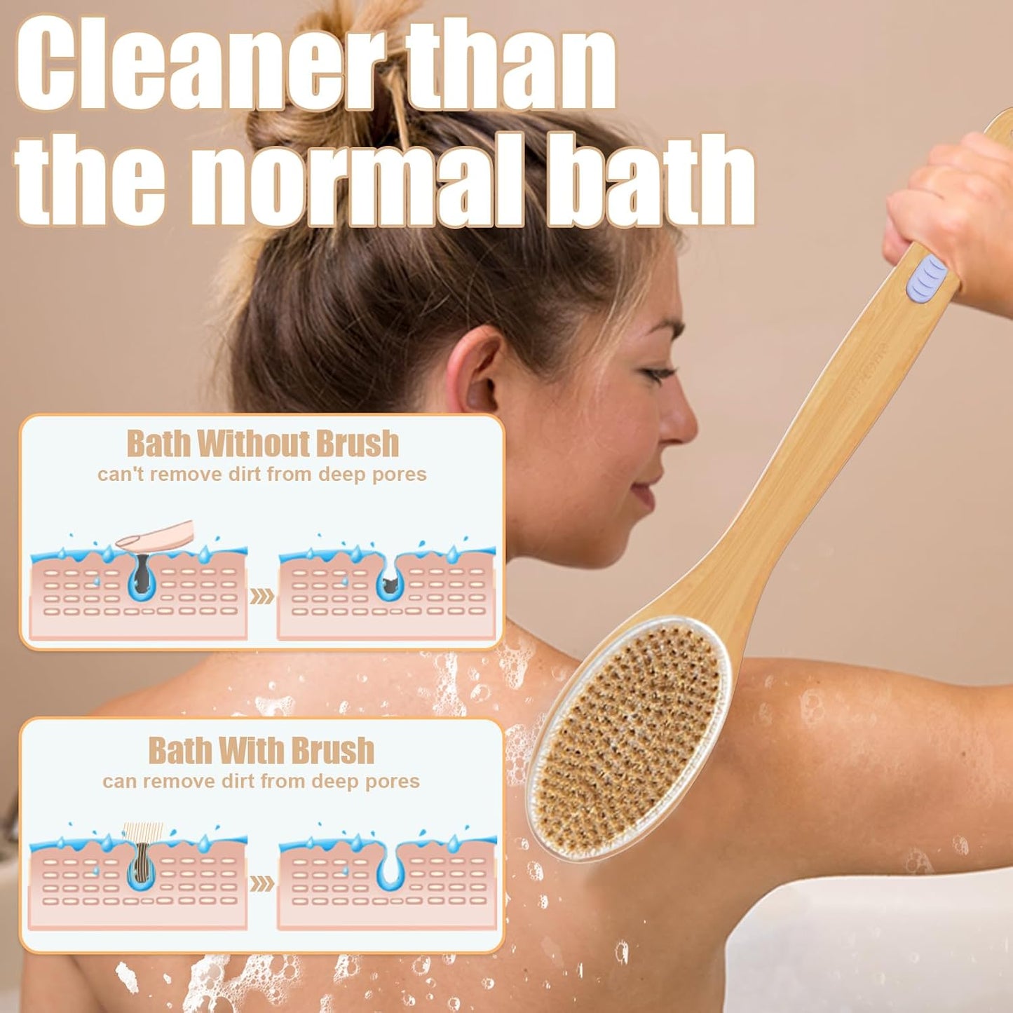 Back Scrubber for Shower,Bath Brush with Long Handle,Bath Brush Body Exfoliator for Wet or Dry