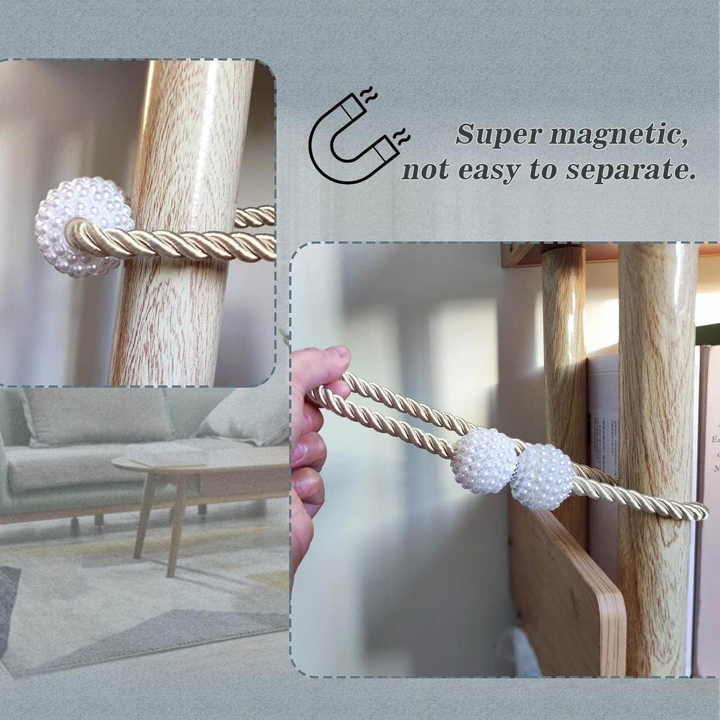Hion Magnetic Curtain Tiebacks Golden 2pcs, Curtain Tiebacks Buckles Holdbacks Holders Hooks Clip