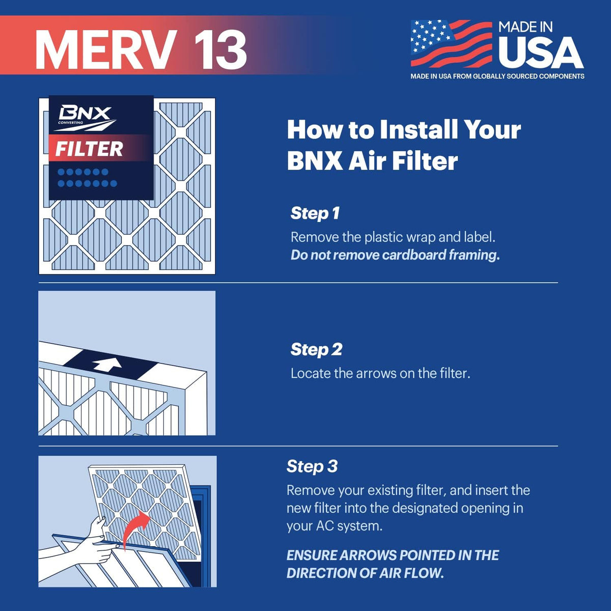 BNX TruFilter 16x20x1 Air Filter MERV 13 (6-Pack) - MADE IN USA - Electrostatic Pleated Air