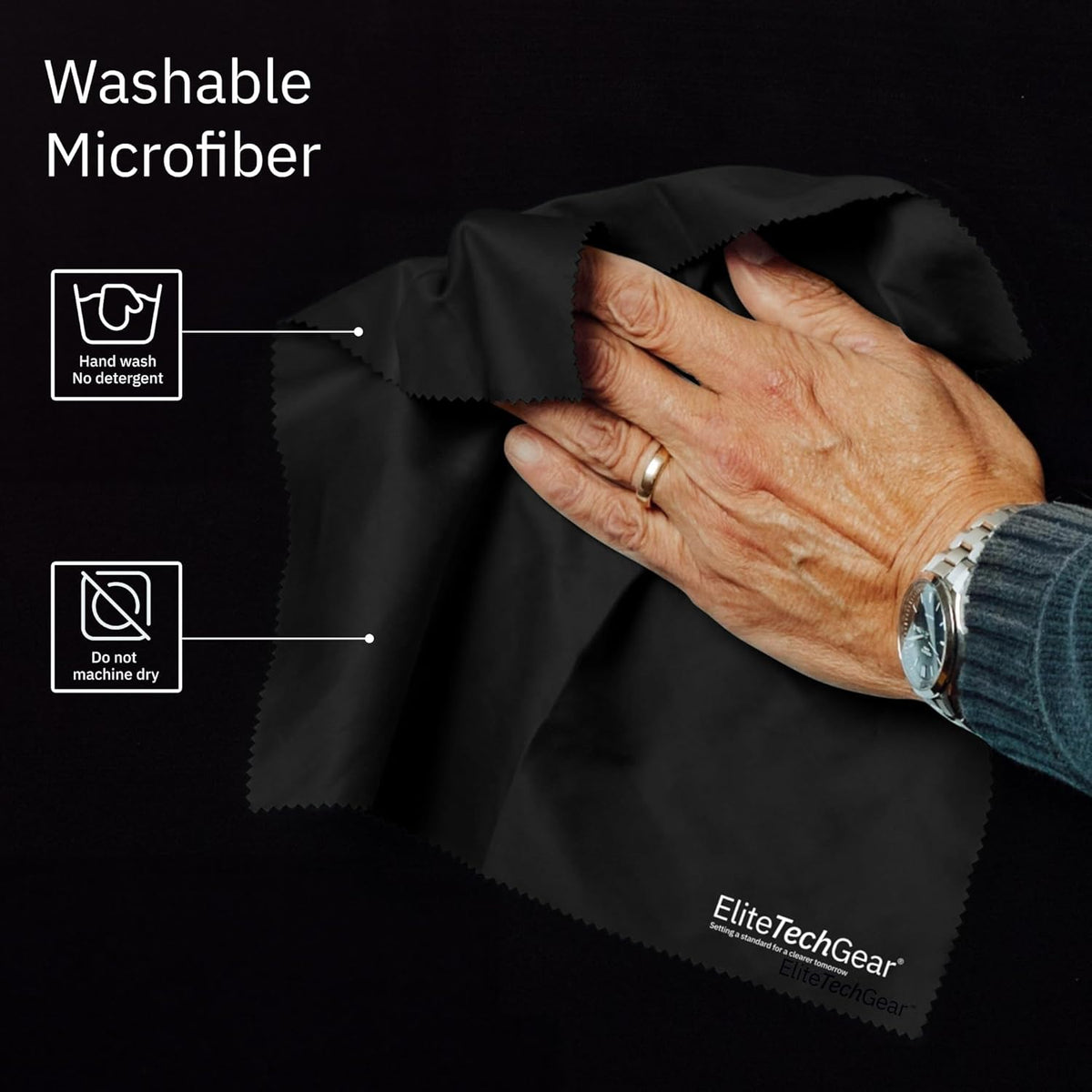 Elite Screens Microfiber Cleaning Cloth for Glasses & Electronics - 12" x 12", Pack of 4, Black