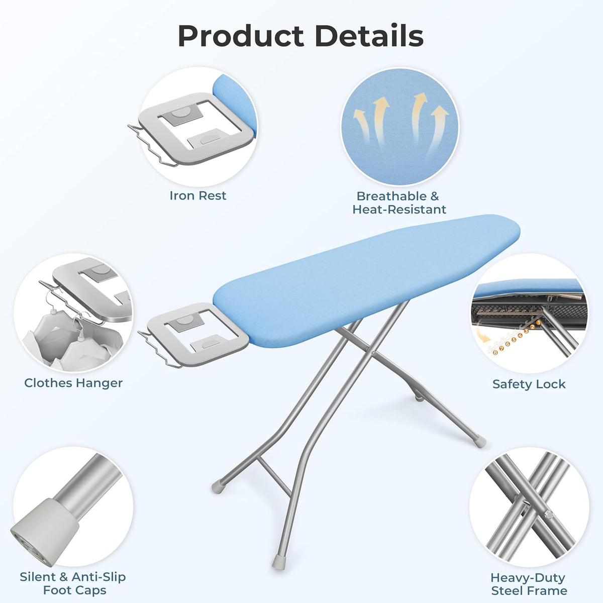 Yaheetech Foldable Ironing Board, Heavy Duty Iron Board with 9 Adjustable Heights, 4 Layer Cover