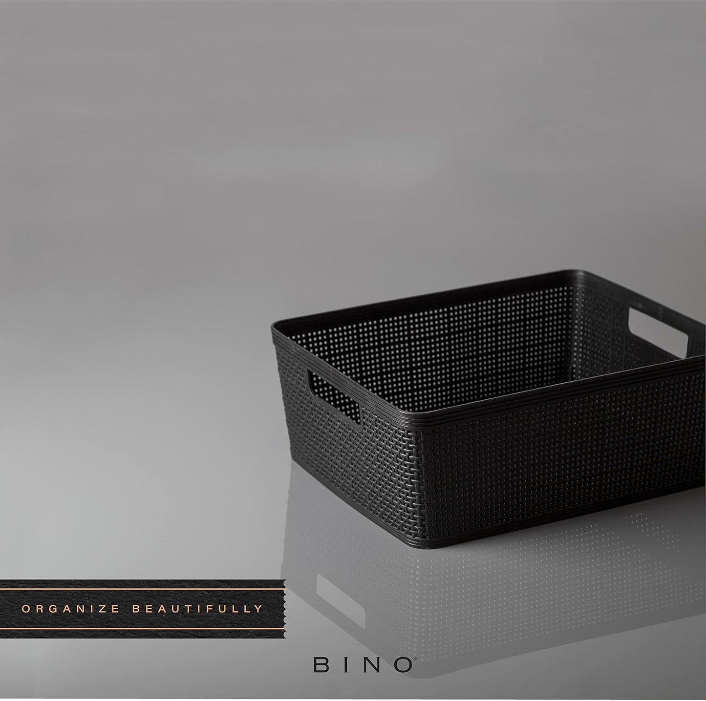 BINO | Woven Plastic Basket | Medium (Black), 4-Pack | THE JUTE COLLECTION | Home Organization