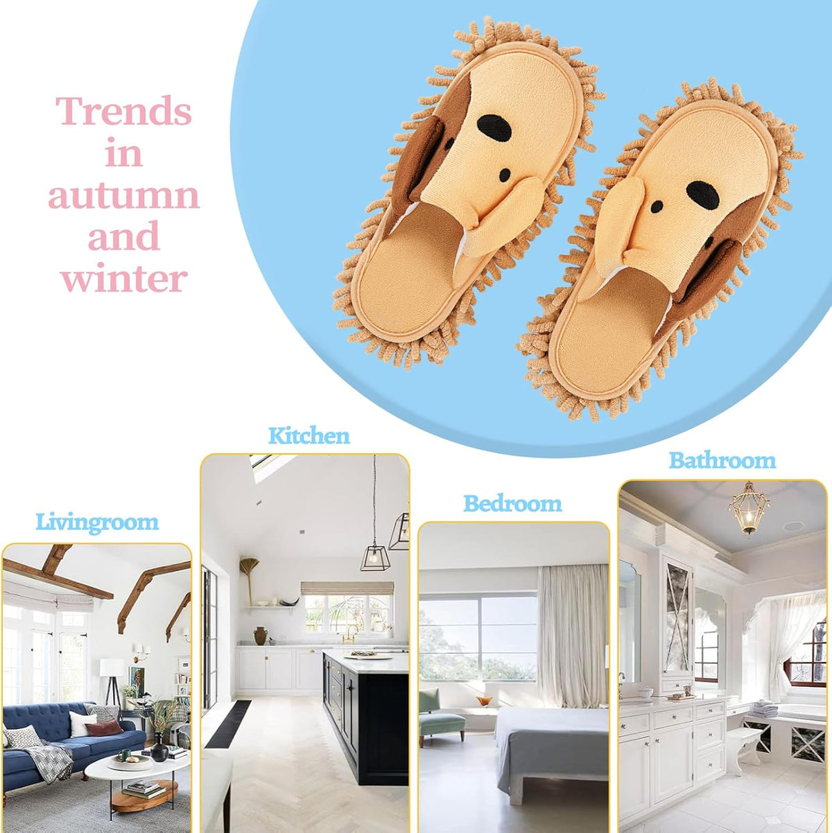 Cartoon Dog Mop Slippers Microfiber Clean Dusting Slippers Detachable Mopping Shoes for Office Home