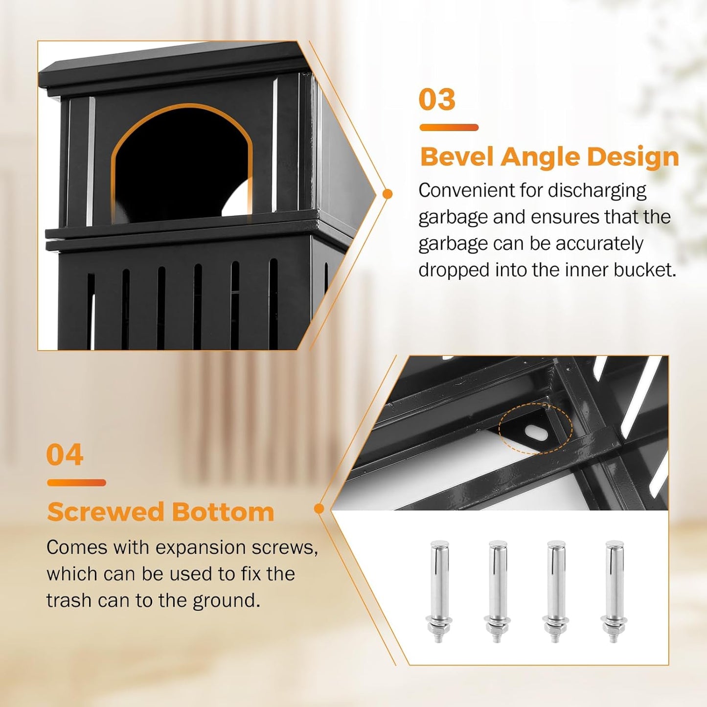 BEAMNOVA Black Trash Can Outdoor Top Tray Stainless Steel Commercial Garbage Enclosure with Locking