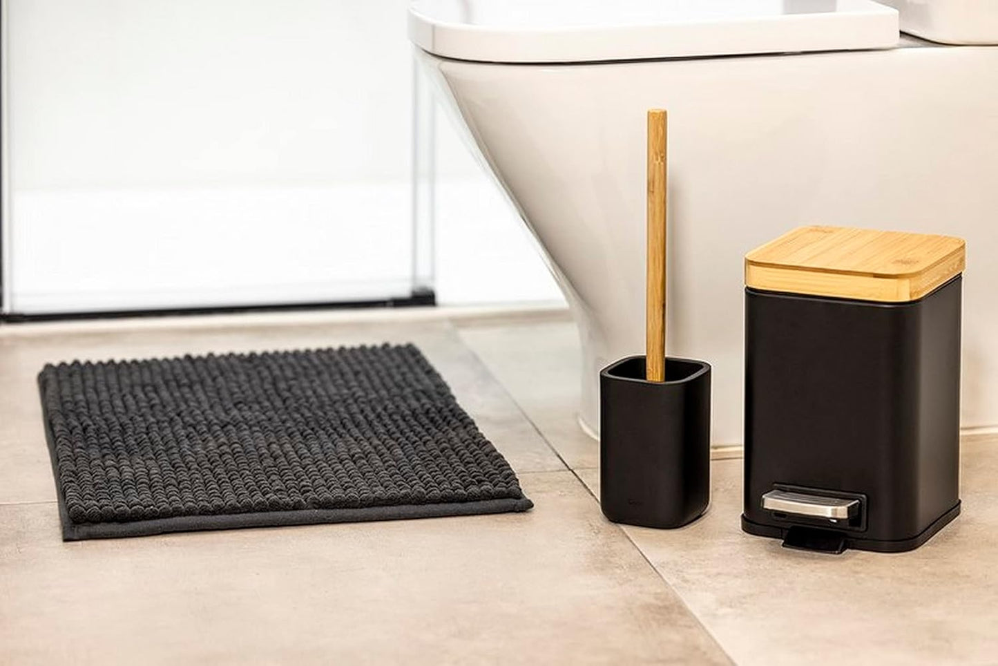 Vigar Zense Toilet Brush and Holder Set, Toilet Bowl Brush with Polyresin Stone Holder, Bathroom