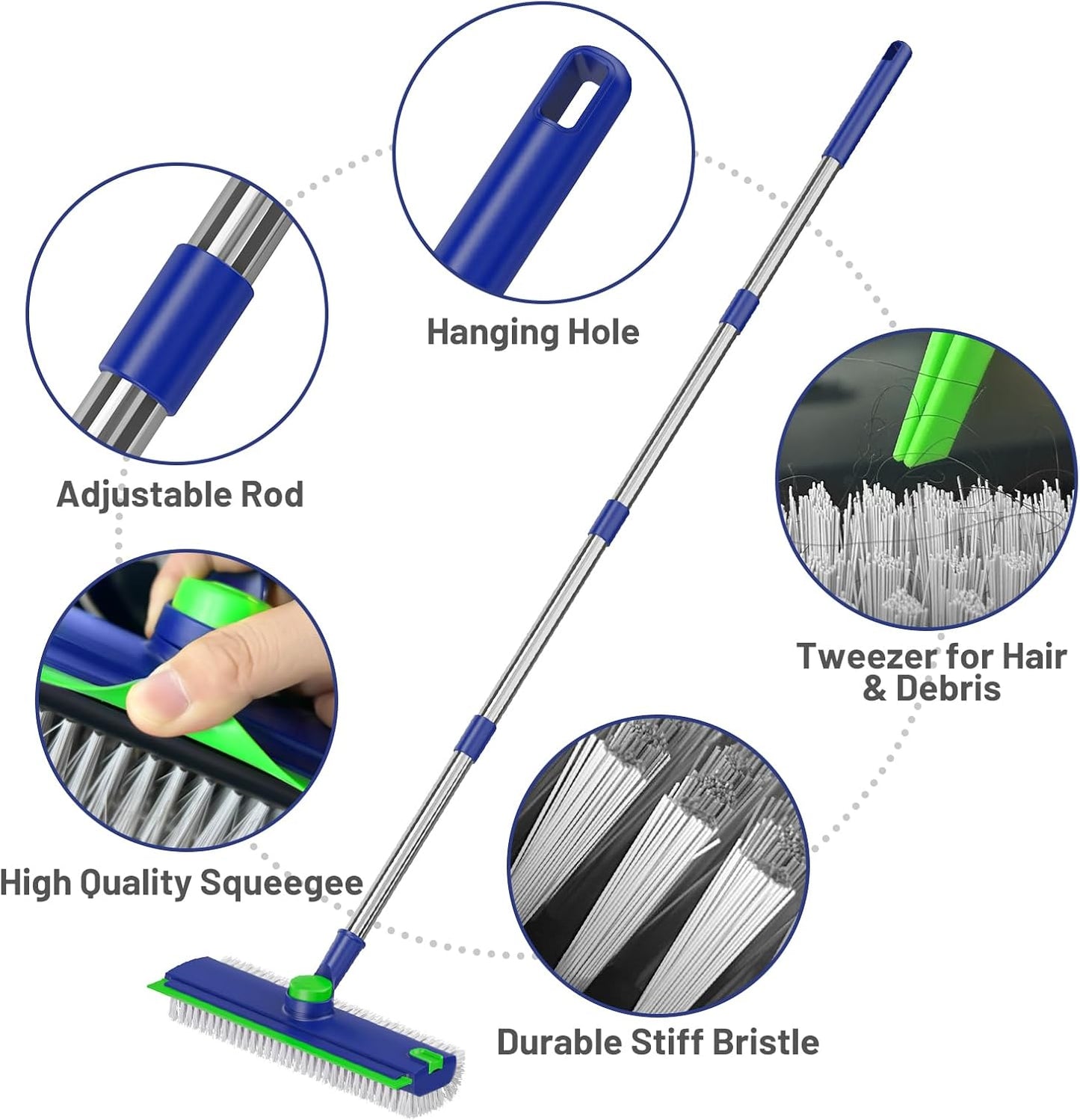 Floor Scrub Brush with Long Handle: 3 in 1 Heavy-Duty Floor Scrubber Brush with Squeegee for