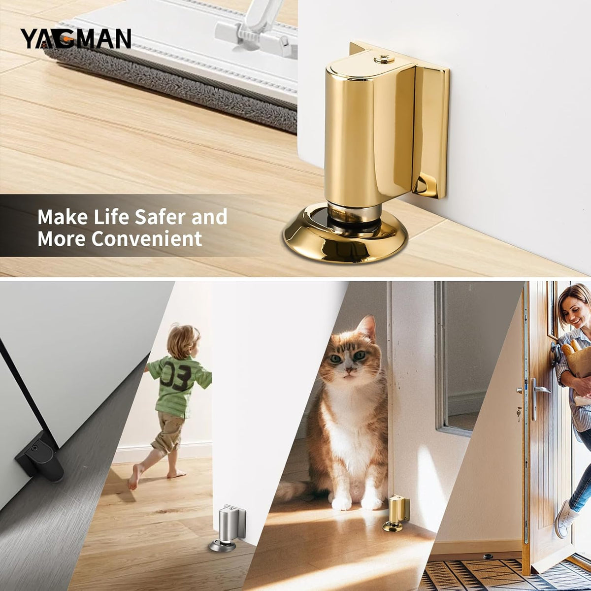 3 Pack Magnetic Door Stoppers Retractable Bottom of Door Holder No Drilling Mount Floor Door Stop