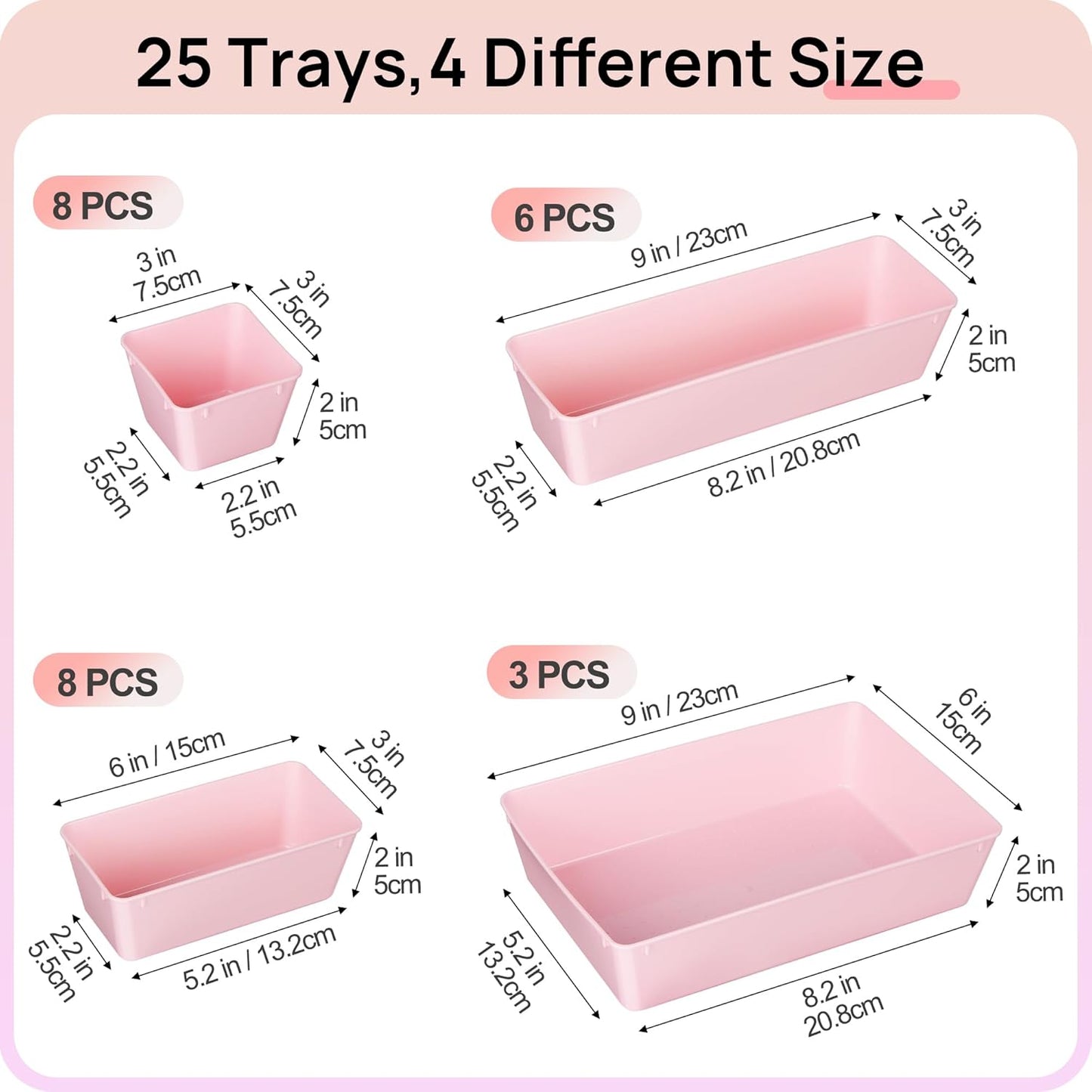 Vtopmart 25 PCS Plastic Drawer Organizers Set, 4-Size Versatile Bathroom and Vanity Drawer