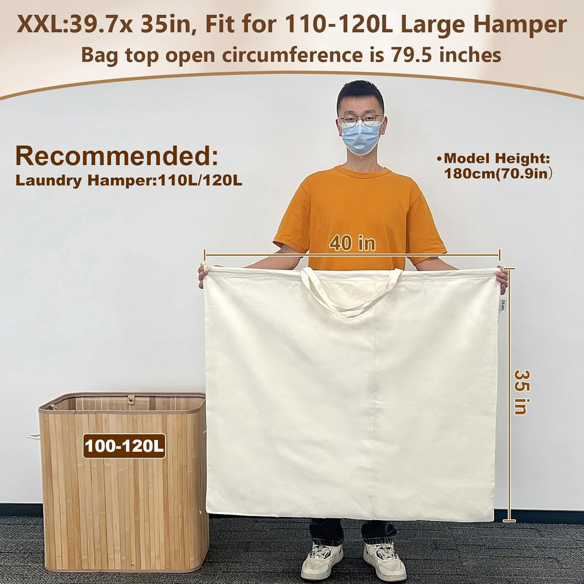 Canvas Laundry Bag 40in x 35in, Thick Cotton Laundry Bag with Handles & Drawstring, Extra Large
