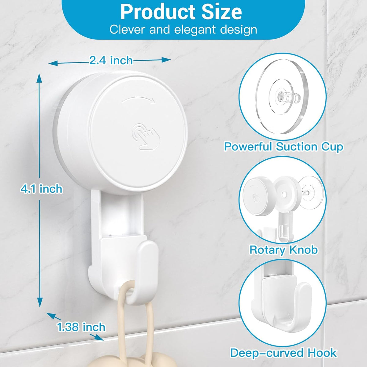 LUXEAR Suction Hooks Powerful Vacuum Suction Shower Hook- Heavy Duty Hangers Waterproof Wall Hooks