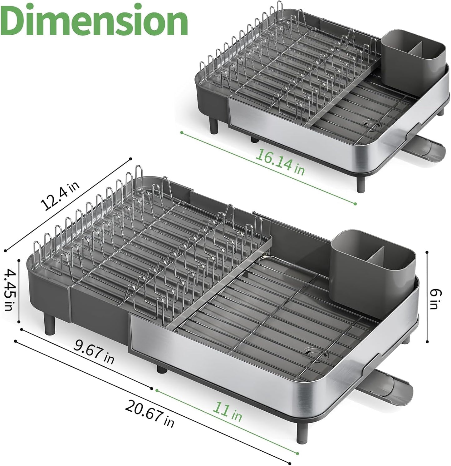 Expandable Dish Drying Rack,Foldable 304 Stainless Steel Dish Rack with Dual Parts, Extendable Dish