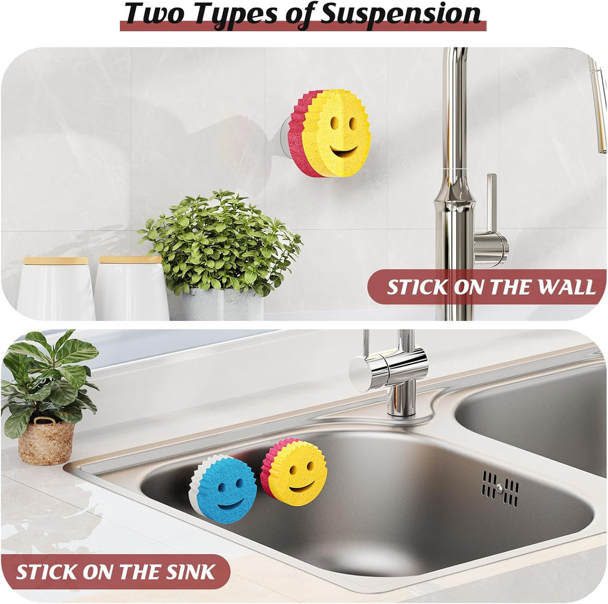 Sponge Holder for Kitchen Sink,Sink Caddy Organizer with Suction Cup Installation for