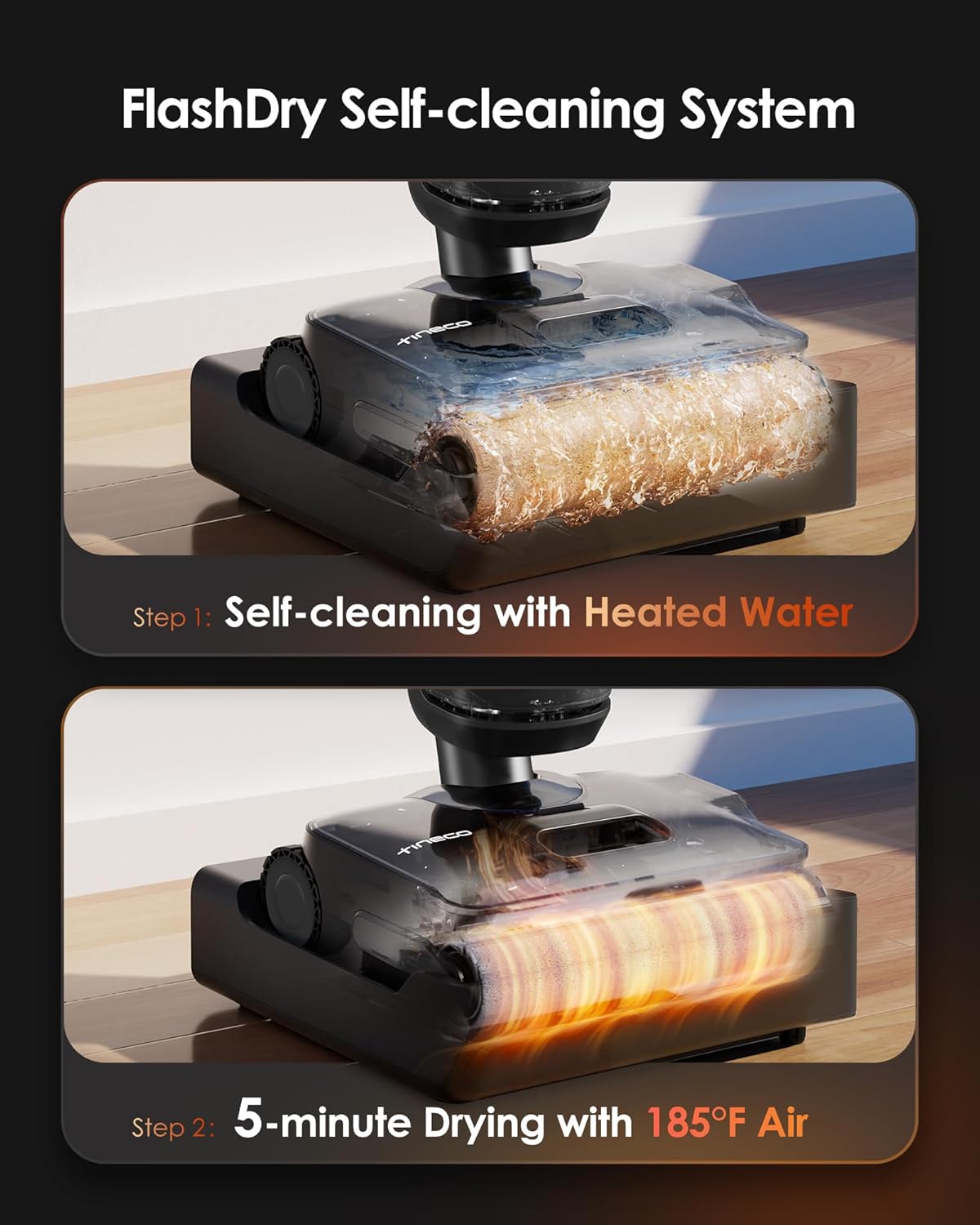 Tineco Floor One S7 Stretch Steam Cordless Wet Dry Vacuum Steam Mop All-in-One, 320℉ HyperSteam