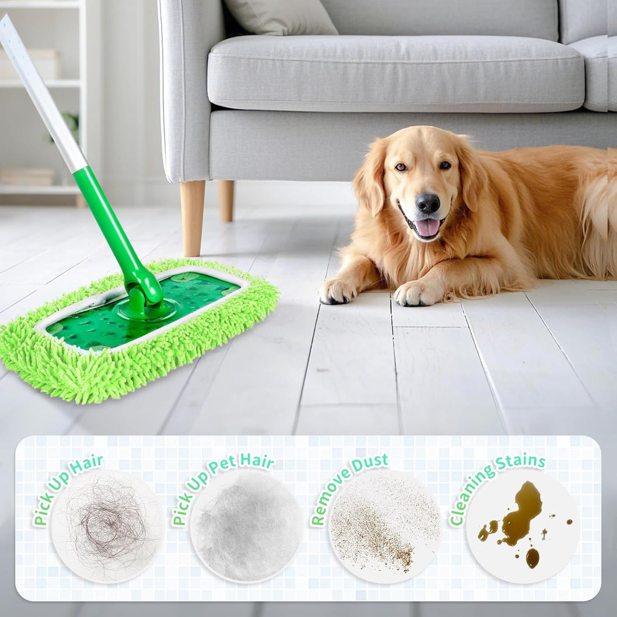 8 Pack Reusable Mop Pads Compatible with Swiffer Sweeper, Microfiber Chenille Washable Swiffer Mop