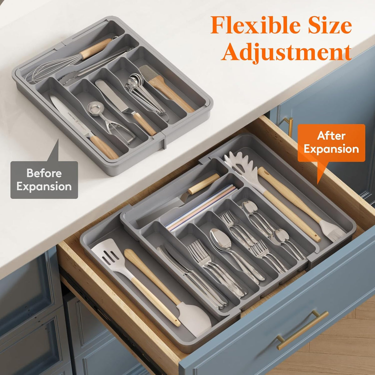Lifewit Silverware Drawer Organizer, Expandable Utensil Organizer for Kitchen Drawers, Adjustable