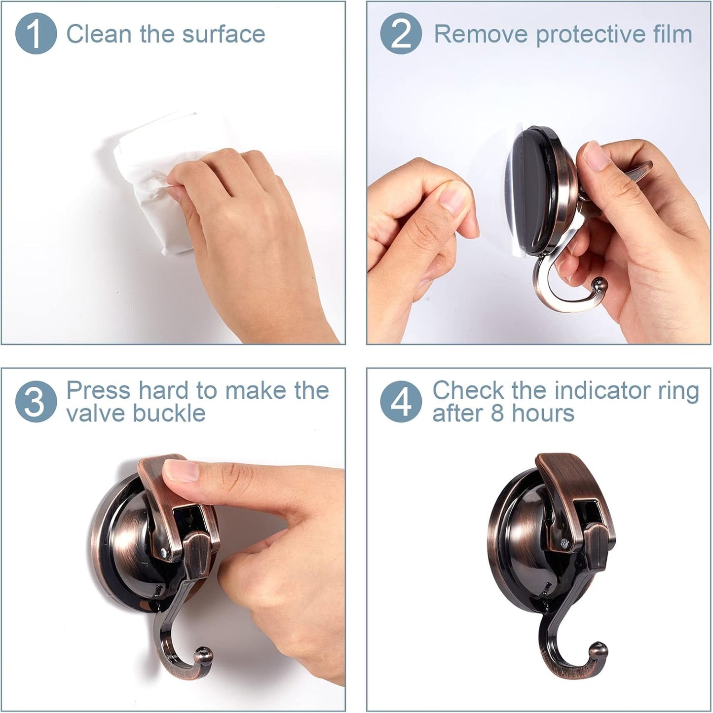 Suction Cup Hooks for Shower, Bathroom, Kitchen, Glass Door, Mirror, Tile – Loofah, Towel, Coat