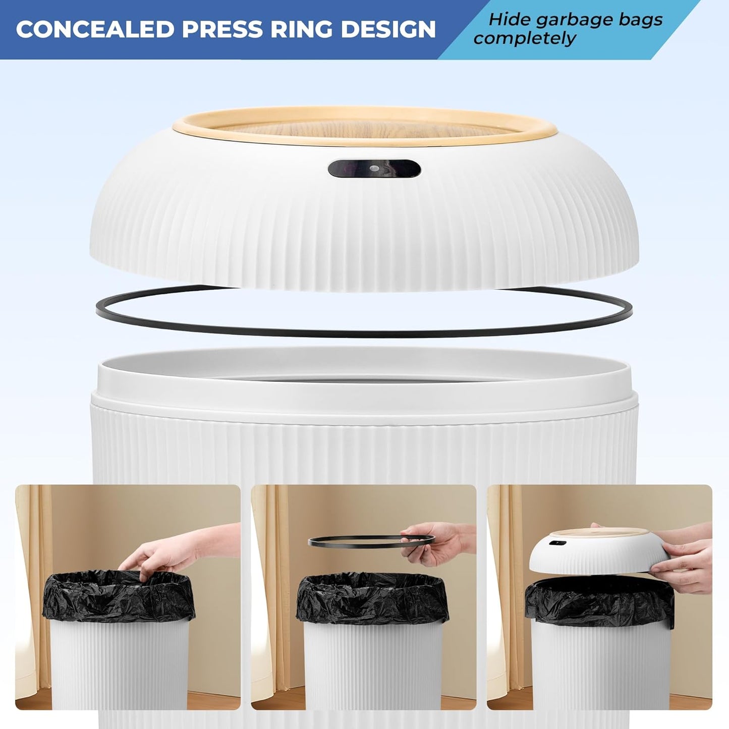 2 Pack Automatic Trash Can 12L /3 Gallon and 10L /2.64 Gallon Bathroom Trash Bin with Lid Touchless