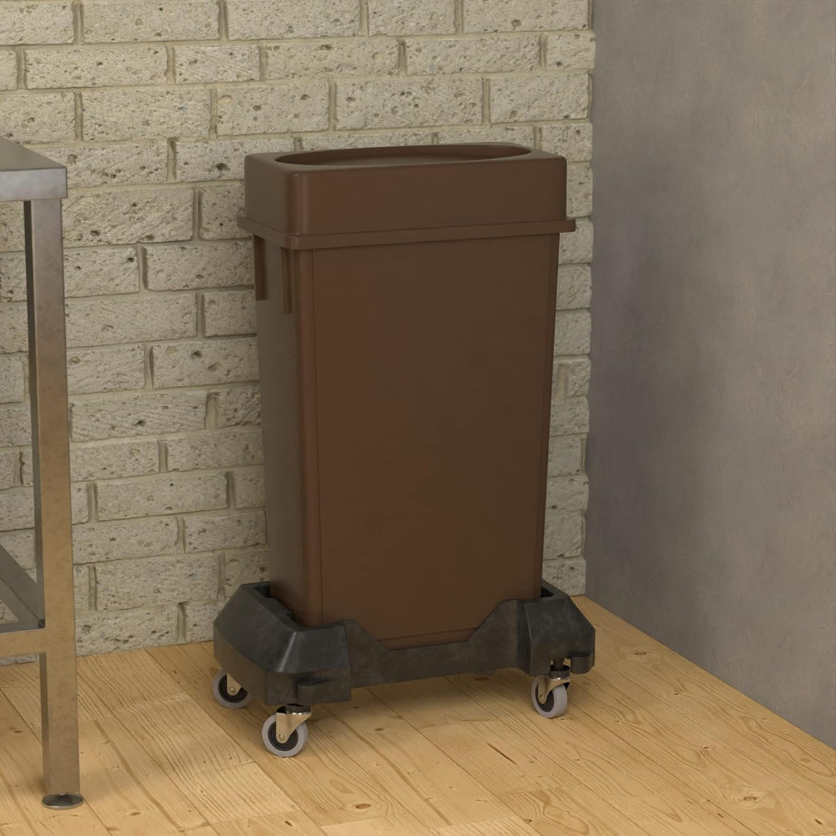 23 Gallon Brown Slim Jim Trash Can with Drop Shot Lid and Dolly