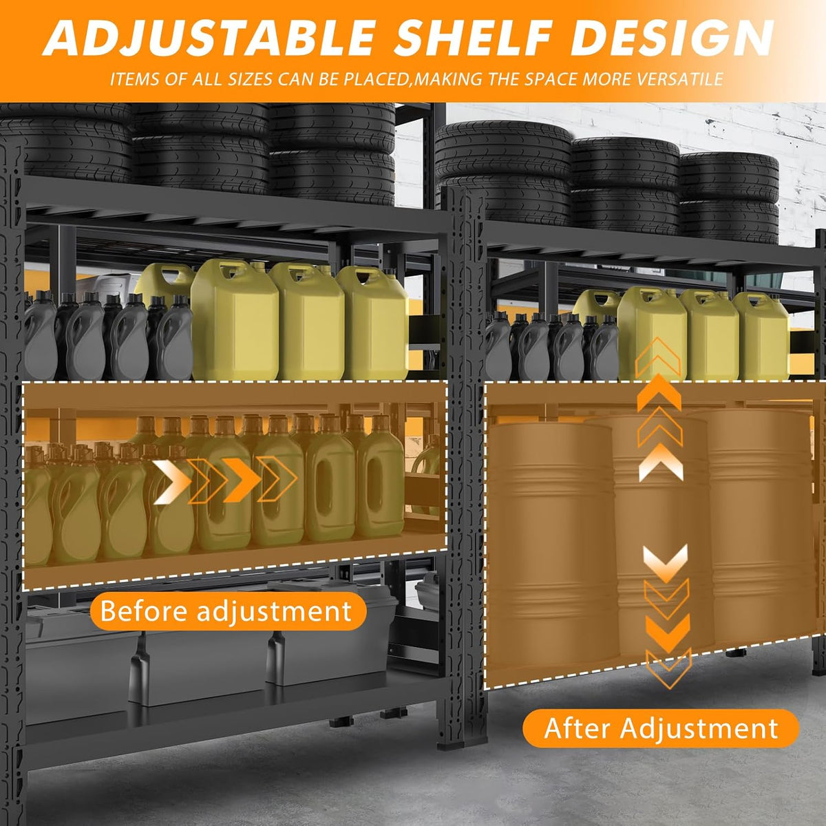 5000lbs Load Capacity,Heavy Duty 4-Tier Steel Shelving Unit, Adjustable Industrial Storage Rack for