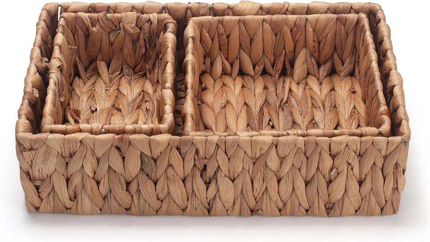 Water Hyacinth Rectangular Storage Basket for Organizing Natural Wicker Baskets for Shelves Pantry